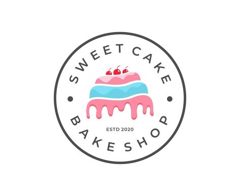 Sweet Shop logo design template. vector of cake with cherries with badge, emblem design Sweets Shop Logo, Cake Shop Names, Cake Shop Design, Pastry Logo, Dessert Logo, Logo Challenge, Logo Cake, Emblem Design, Elegant Cake