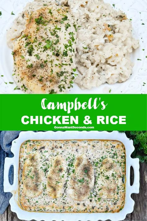 Campbells Soup Recipes Chicken, Recipe With Cream Of Chicken, Campbells Chicken And Rice, Cambells Recipes, Campbells Soup Recipes, Campbells Recipes, Chicken And Rice Recipe, Creamy Chicken And Rice, Chicken Rice Recipes