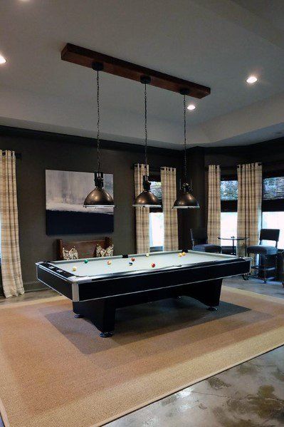 Top 80 Best Billiards Room Ideas - Pool Table Interior Designs Billiard Room Design, Pool Room Ideas, Gamer Room Diy, Industrial Basement, Basement Movie Room, Grey Painted Walls, Snooker Room, Basement Decoration, Billiards Room