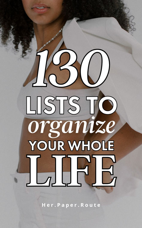 By starting the habit of making strategic lists to organize your life, you can dramatically improve yourself and become a more productive, efficient, and successful person. Using lists to organize your whole life can be a powerful tool for staying on top of your responsibilities and goals. Here are 130 exmples of lists to make to organize your entire life. Planning Your Life, Organize Your Life Checklist, Lists To Organize Your Life, How To Be Organized In Life, Lists To Make To Organize Your Life, How To Organize Your Life, Life Strategy, Personal Goals List, Organize My Life