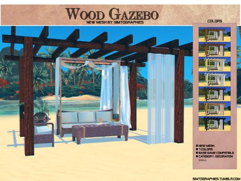 Outdoor: Wood Gazebo from Simtographies • Sims 4 Downloads Sims 4 Pergola Cc, Sims 4 Pergola, Sims 4 Gazebo, Sims Wedding, Wood Gazebo, Sims 4 Download, The Sims 4 Download, Sims 4 Downloads, Outdoor Wood