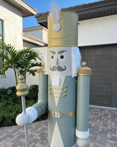 DIY Nutcrackers from PVC and a cardboard tube 🤯 These were $145 each in materials from the hardware store plus whatever fun stuff you… | Instagram Diy Nutcracker Soldier Outdoor Pvc, Diy Large Nutcracker, Nutcracker Diy How To Make, Giant Nutcracker Diy, Diy Nutcracker Soldier Outdoor, Office Christmas Decorations Cubicles, Life Size Nutcracker, Nutcracker Diy, Nutcracker Ideas