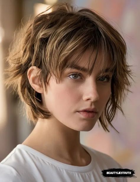 Messy Short Hair Women, Short Choppy Hairstyle Women, Choppy Messy Short Hair, Ponytail Hairstyles Sleek, Choppy Short Hair, Choppy Short Haircuts, Short Bob Haircuts With Bangs, Short Choppy Hairstyles, Cool Short Hair