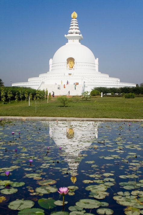 World Peace Pagoda -  Birthplace of Lord Buddha in Lumbini, Nepal Lumbini Nepal, Monte Everest, Travel Nepal, Buddha Wisdom, Nepal Travel, Sacred Places, Place Of Worship, South Asia, World Peace