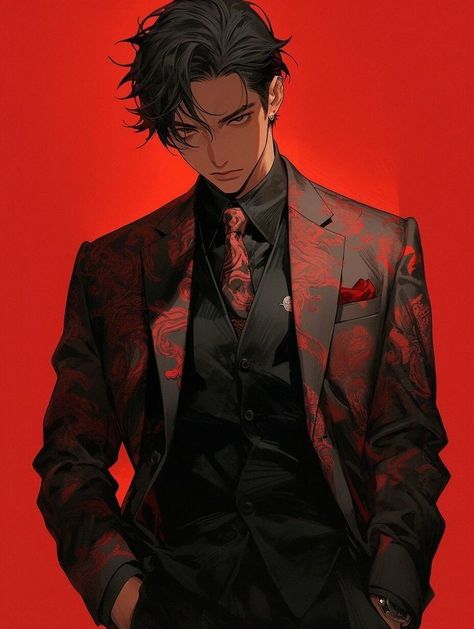 Punk Character Art, Black And Red Suit, Black Red Hair, Steampunk Men, Anime Gangster, Obey Art, Character Inspiration Male, Art Wallpaper Iphone, Manga Boy