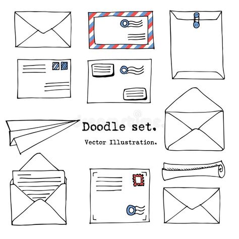 Hand drawn mail, post, letter, envelope, paper plane cartoon Set. Vector illustration. Doodle decorative elements. Mail and post i. Con in sketch style stock illustration Mail Drawing, Plane Cartoon, Envelope Tattoo, Envelope Paper, Letter Envelope, Envelope Lettering, Illustration Doodle, Mail Post, Envelope Art