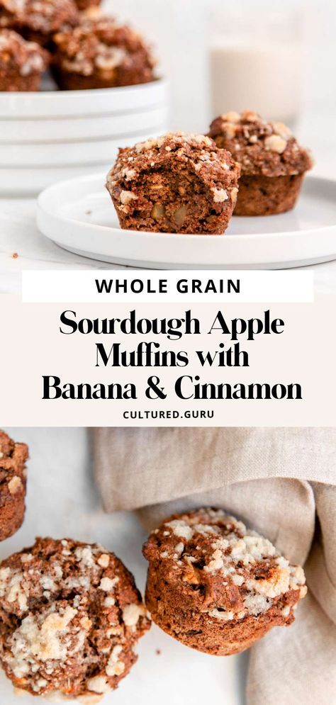 Vegan Sourdough Muffins, Apple Sourdough Recipes, Apple Sourdough, Whole Grain Sourdough, Sprouted Recipes, Apple Banana Muffins, Sourdough Apple, Brunch Cocktail Recipes, Apple Carrot Muffins