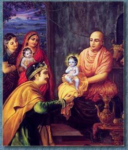 Ch 8 ~om~ "Garga Muni awarded three name to the son of Rohini ~ namely Balarama, Sankarsana and Baladeva." "... this child ( Krsna) has taken different bodily complexions in different yoga. First of all He assumed the color white, then the color red, and then the color yellow, and now He has assumed the color black... therefore His name should be Vasudeva as well as Krsna." "But one thing you must know: this son has had many, many other names and activities due to His different pastimes." Iskcon Arts, Krishna Lila, Krishna Leela, Shree Krishna Wallpapers, Bal Krishna, Baby Krishna, Lord Krishna Wallpapers, Krishna Janmashtami, Krishna Radha Painting