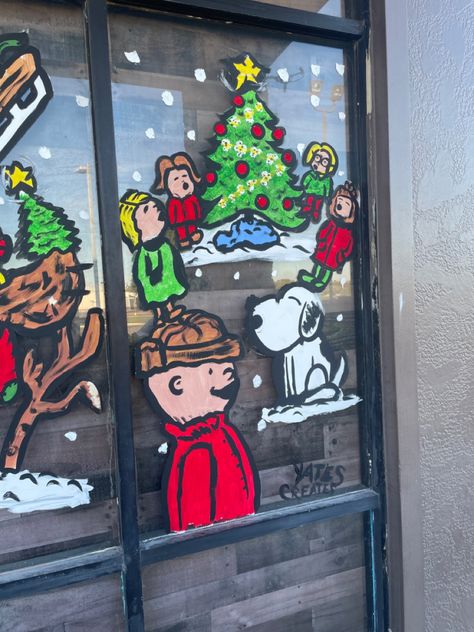 Charlie brown and snoopy singing. Friends singing around Christmas tree. Snoopy And Friends, Christmas Window Painting, Peanuts Christmas, Christmas Time Is Here, Christmas Window, Window Painting, Charlie Brown, Painting Ideas, Christmas Time