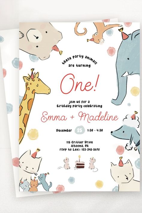 Animal Parade Birthday Party, Animal Themed Birthday Party Decorations, Party Animal First Birthday, Animal First Birthday Party, Wild Animal Birthday Party, Party Animal Birthday Theme, Animal Party Food, Diy Party Animals, Party Animal Invitation