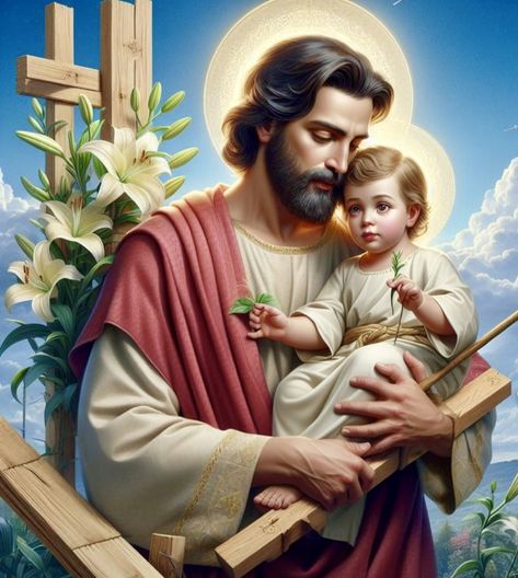 St Joseph Pictures, Saint Joseph Art, Saint Name Day, Sf Wallpaper, St Joseph Catholic, Church Aesthetic, Mother Mary Images, Catholic Pictures, Sao Jose