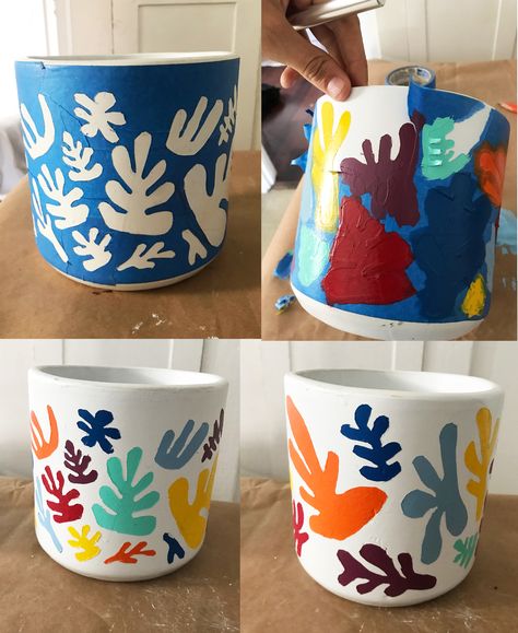 Henri Matisse inspired pot idea.  #Matisse #pot #ceramics #handpainted Matisse Ceramics, Matisse Pottery, Matisse Vase, Sgrafitto Ceramics, Terracotta Painting, Paint Pots, House Work, Beginner Pottery, Flower Pot Design