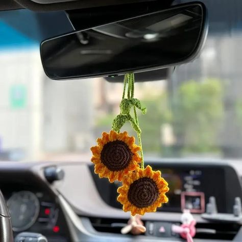 Faster shipping. Better service Sunflower Accessories, Car Mirror Hanging Accessories, Car Hanging Accessories, Car Mirror Hangers, Car Mirror Hanging, Handmade Sunflower, Car Hangers, Crochet Car, Car Charms Mirror