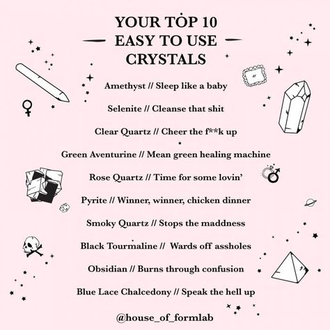 Top 10 Crystals for Beginners - House of Formlab Divine Universe, Digital Grimoire, Crystals For Beginners, Crystal Healing Chart, Healing Crystals For You, Rocks And Fossils, Crystal Guide, Mean Green, Cleansing Crystals