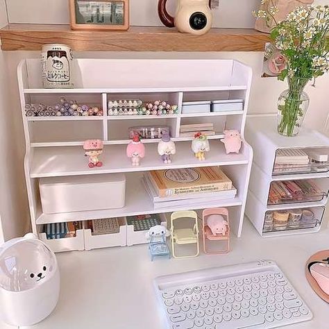 Organizing Boxes, Fruit Funny, Kawaii Peach, Peach Strawberry, Shelf Office, Open Shelving Units, Desktop Shelf, Messy Desk, White Desk