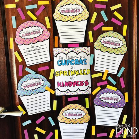 Sprinkle Kindness Kindness Display, Kindness Door, Cupcake Bulletin Boards, Sprinkle Kindness, Kindness Bulletin Board, Teaching Printables, Welcome Post, From The Pond, Cupcake Display