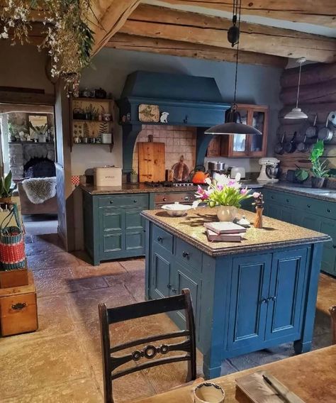 Imrich Lodge: A Cozy Self-Built Log House in the Scottish Highlands 6 Scottish Kitchen Design, Imrich Lodge, Scottish Cottage Interior, Light Gray Countertops, Scottish Interiors, Scottish Cottage, Dream Home Ideas, Scottish Cottages, Light Blue Kitchens