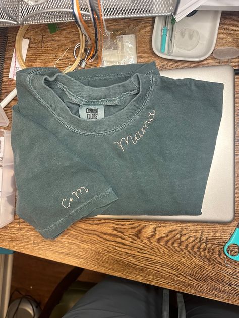 Adult T-shirt Hand Embroidered Personalized Comfort Colors - Etsy Stitch Clothes, Hand Stitch, Idea Gift, Feb 4, Embroidered Sweater, Making Shirts, Comfort Colors Tee, Christmas Gift Ideas, Personalized Embroidered