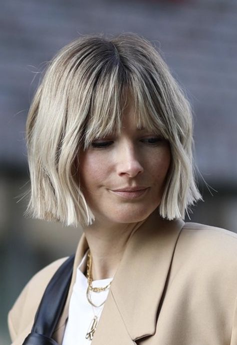 Blonde Bobs With Fringe, Blond Bob With Fringe, Short Bob With Fringe Fine Hair, Bixby Haircut For Women, Bob Fringe Hairstyles, Short Blonde With Bangs, Short Blonde Haircuts With Bangs, Bob Bangs Hairstyles, Blond Bob With Bangs