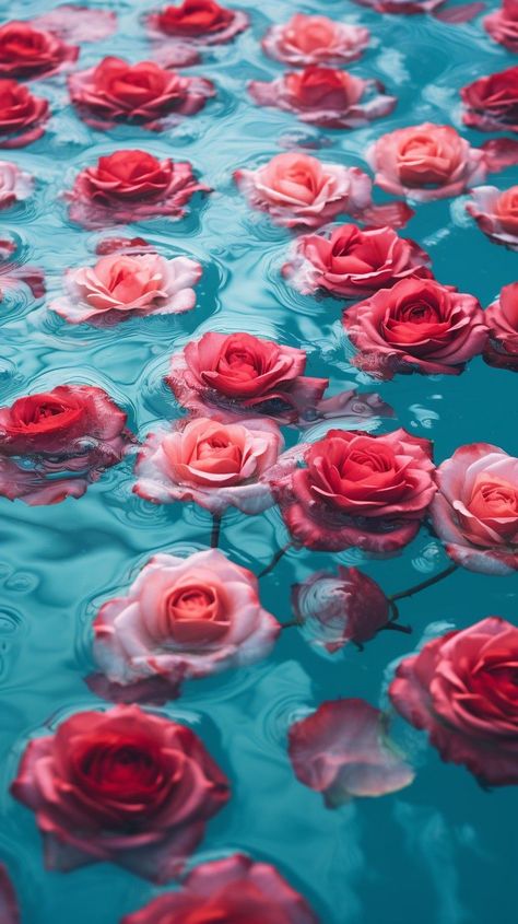 Floating Roses In Water, Flowers And Water Aesthetic, Iphone Valentines Wallpaper Aesthetic, Roses In The Ocean, Roses In Water Aesthetic, Flowers In Water Wallpaper, Valentines Phone Wallpaper, Valentines Wallpaper Aesthetic, Flowers In The Water