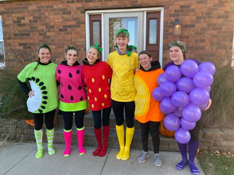 Womens Fruit Costume, Fruit Costumes Group, Group Fruit Halloween Costumes, Veggie Halloween Costumes, Fruit Custome Halloween, Food Halloween Costumes Group, Adult Fruit Costume, Fruit Group Costume, Kiwi Halloween Costume