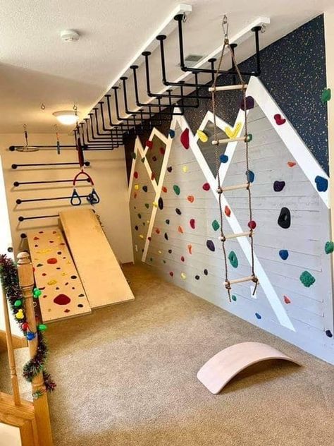 Diy Indoor Playground, Indoor Playground Diy, Kids Gym Room, Sensory Room Ideas, Kids Playroom Basement, Budget Farmhouse, Indoor Playroom, Calm Kids, Basement Playroom