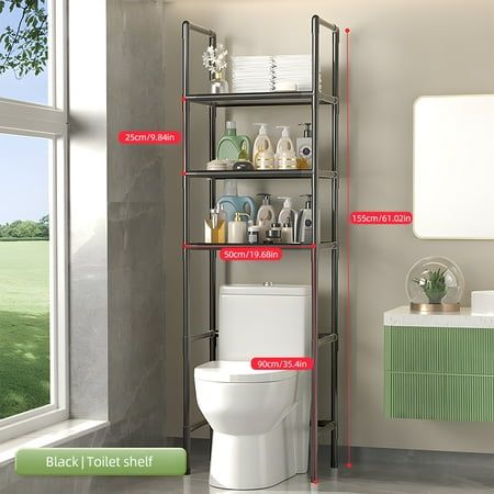 3-Tier Over Toilet Storage Rack Space Save Metal Bathroom Organizer Freestanding Over The Toilet Storage with Guardrail for Bathroom / Restroom / Laundry Say goodbye to drilling holes! This over washer storage shelf features a no-drill installation, saving you time and effort. Simply place it above your toilet or washer and adjust height to fit your needs ( adjustable method is in sailboat style). This over toilet storage shelf is designed to meet all your storage needs in various areas of your Bathroom Storage Shelf, Over Toilet Storage, Bathroom Organizers, Over The Toilet Storage, Toilet Shelves, Over The Toilet, Metal Bathroom, Storage Bathroom, Black Toilet