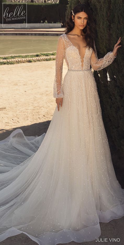 70's inspired romantic a-line wedding dress with sparkly beading, long illusion balloon sleeves and plunging illusion v-neckline aver sweetheart | Julie Vino Wedding Dresses 2020 | Barcelona Bridal Collection  #weddingdress #weddingdresses #bridalgown #bridal #bridalgowns #weddinggown #bridetobe #weddings #bride #dreamdress #bridalcollection #bridaldress #dress See more gorgeous bridal gowns by clicking on the photo Victoria Brono, Dress Mother Of The Groom, Julie Vino Wedding Dress, Short White Dress Wedding, Silk Bridesmaid Dresses, Short Lace Wedding Dress, Mother Of The Groom Dresses, White Sequin Dress, Discount Wedding Dresses