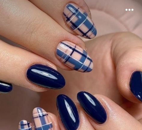 Royal Blue Acrylic Nails, Nails Royal Blue, Geeky Nails, Simple Nail Designs Acrylic, Plaid Nail Designs, Plaid Nail Art, Blue And White Nails, Royal Blue Nails, Navy Nails