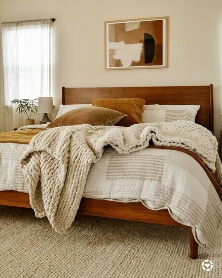 Low Bed Ideas Cozy Bedroom, Mid Century Bedframe, Low Bed Ideas, West Elm Bedroom, Modern Bed Frames, Elegant Bedroom Ideas, Frames Bedroom, Century Bed, Minimal Bedroom Decor