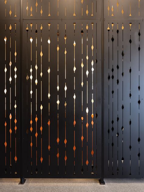 Metal room divider by Modern Metal Metal Gates Design Modern, Lasercut Design Metal, Housing Aesthetic, House Plant Tattoo, Metal Jali, Metal Divider, Metal Partition, Steel Interior Design, Tattoo House