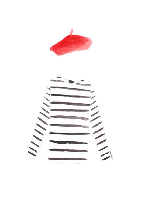 http://janelleburger.tumblr.com/post/45261884382/uniforme-francais-this-artwork-is-for-sale-too I Love Paris, 자수 디자인, A Drawing, Art Paint, 그림 그리기, Striped Shirt, Graphic Illustration, Fashion Illustration, Fashion Art