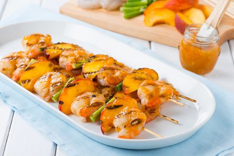 Plate of Grilled Peach and Shrimp Kabobs with Apricot Glaze Recipes Using Jam, Recipe Using Jam, Raspberry Mascarpone, Buttermilk Glaze, Pumpkin Spice Doughnuts, Pie Blueberry, Muffins With Chocolate Chips, Apricot Glaze, Muffins With Chocolate