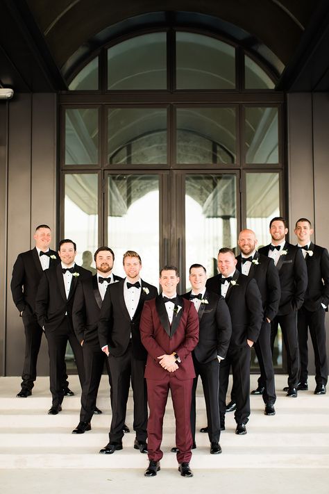 Cabernet Black And Gold Wedding, Burgundy And Gold Wedding Groomsmen, Maroon Groomsmen Suits, Cabernet Tuxedo, Black White Gold Maroon Wedding, Maroon And White Wedding Theme, Maroon Wedding Theme Groomsmen, Maroon White And Gold Wedding, Groomsmen Maroon Attire