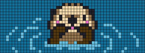 Marine Pixel Art, Sea Otter Pixel Art, Pixel Art Otter, Otter Cross Stitch, Shark Pixel Art, Pixel Drawing, Graph Crochet, Pixel Art Templates, Pixel Art Grid