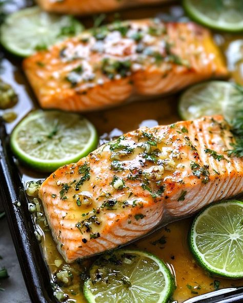 Baked Honey Lime Garlic Butter Salmon - Luna Recipe Ginger Garlic Salmon Recipes, Baked Honey Lime Salmon, Garlic Butter Honey Mustard Salmon, Honey Lime Garlic Butter Salmon, Salmon Garlic Lemon Butter, Garlic Butter Salmon, Leftover Salmon, Butter Salmon, Garlic Salmon