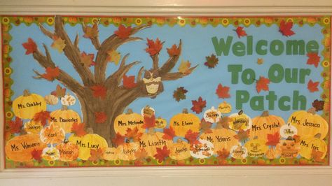 Welcome Fall Bulletin Board Ideas, Fall Staff Bulletin Board Ideas, Welcome To Our Patch Bulletin Board, Bulletin Board Fall Ideas, School Welcome Bulletin Boards, Fall Bulletin Board Ideas, Staff Bulletin Boards, October Preschool, Welcome Bulletin Boards