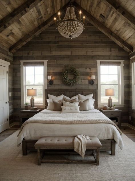 Country Master Bedrooms Decor, Country House Bedroom, Master Room Design, Western Bedrooms, Farm Style House, Couple Room, Western Rooms, Cabin Bedroom, Log Home Floor Plans