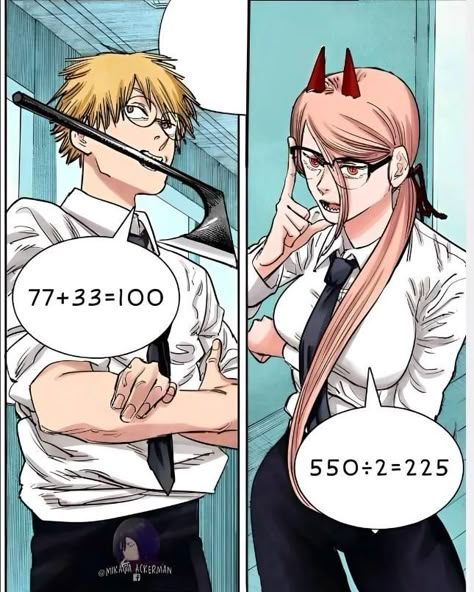 Denji and Power are bad at math | 550 ÷ 2 = 225 | Know Your Meme Glasses Meme, Furi Kuri, Bad At Math, Power Manga, Denji And Power, Oingo Boingo, Saw Man, Chain Saw Man, Lemon Demon