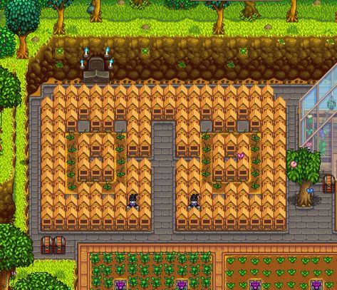 152 beehives, 20x11 Stardew Valley Bee House, Bee Aesthetic, Stardew Valley Layout, Stardew Valley Tips, Bee Houses, Bee House, House Layout, Stardew Valley, Aesthetic Gif