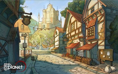 Village Concept Art, Town Drawing, Village Drawing, Fantasy Village, Fantasy Town, Perspective Drawing Architecture, Stock Background, Concept Art Tutorial, Medieval Village