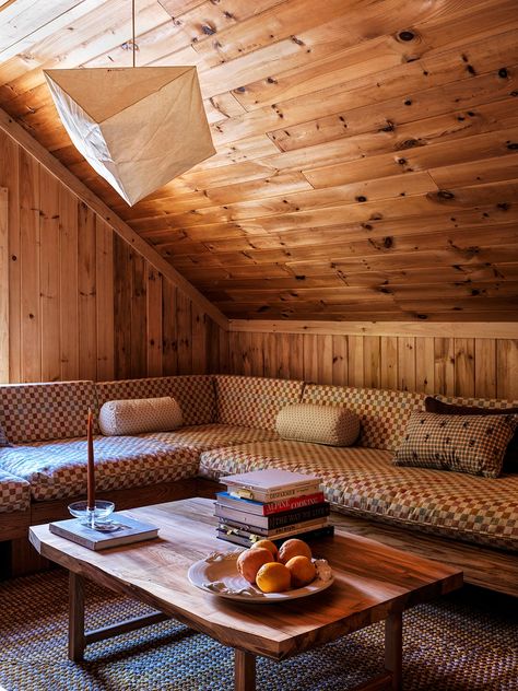 Inside the Hudson Valley's Cozy New Little Cat Lodge | domino Modern Wood Paneling Walls, Diy Wood Paneling, 70s Wood Paneling, Nordic Cabin, North Node, Wooden Panelling, 70s House, Wooden Facade, Home Decor Minimalist