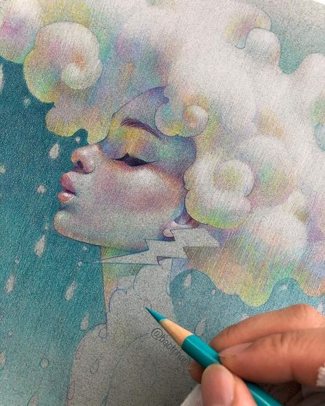 Color Pencil Clouds, Colored Pencil Hair, Shared Sketchbook, Bao Pham, Pencil Colour Painting, Prison Drawings, Color Pencil Illustration, 얼굴 드로잉, Colored Pencil Artwork