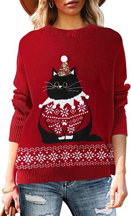 Crew neck cute Christmas Sweater Funny Christmas Sweater Pullover Crazy Leggings, Christmas Sweater For Women, Cat Christmas Sweater, Christmas Sweater Dress, Cute Christmas Sweater, Ugly Christmas Sweater Women, Sweater Dress Oversized, Christmas Sweaters For Women, Funny Christmas Sweaters