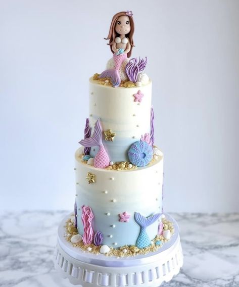 2 Tier Mermaid Cake, 2 Tier Cake, Mermaid Cakes, Tier Cake, Tiered Cakes, Birthday Cakes, Diaper Cake, Mermaid, Birthday Cake