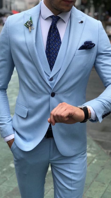 Blue Suits For Men, Suits Groom, Toddler Suits, Dinner Suit, Groomsmen Suits, Slim Fit Suits, Sky Blue, 3 Piece, Slim Fit