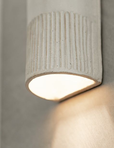 PRE-ORDER | Day Tall | Ceramic Wall Light — We Ponder Luminaria Diy, Lower Third, Ceramic Wall Lights, Wall Lighting Design, Down Light, Clay Wall, Ceramic Light, Wall Finishes, Handmade Lighting