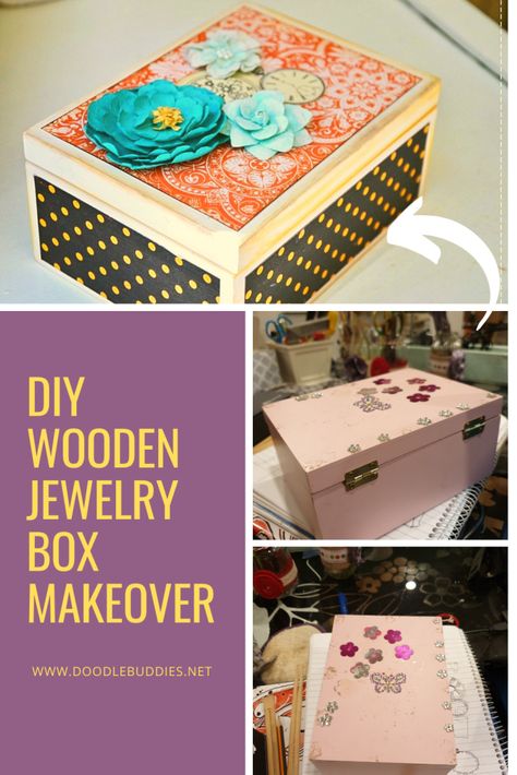 DIY Wooden Jewelry Box Makeover Diy Wooden Jewelry, Diy Trinket Box, Upcycle Home Decor, Upcycle Home, Box Makeover, Jewelry Box Makeover, Idea Box, Jewelry Box Diy, Home Decor Idea