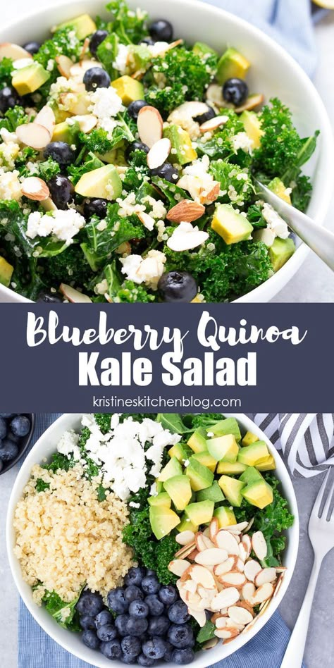 Quinoa Kale Salad, Blueberry Quinoa, Salad With Blueberries, Quinoa Kale, Kale Quinoa, Keto Salads, Nourishing Recipes, Kale Quinoa Salad, Blueberry Salad