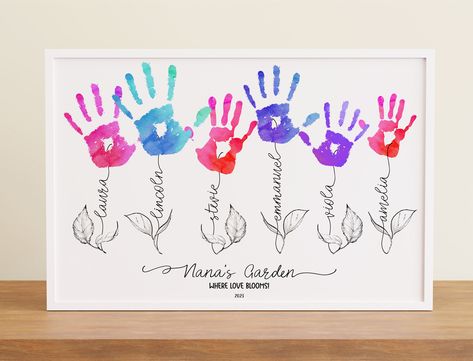 Grandma Handprint Gift, Birthday Gift From Grandkids, Birthday Handprint, Handprint Gifts, Grandmas Mothers Day Gifts, Baby Handprint, Mother's Day Crafts, Grandmas Garden, Handprint Craft